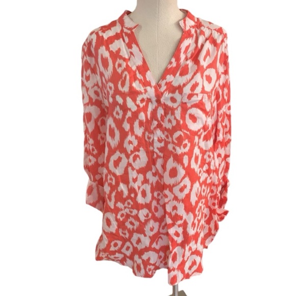 Allison Taylor, Large 100% Linen, Melon & White color Tunic Top - Picture 1 of 7
